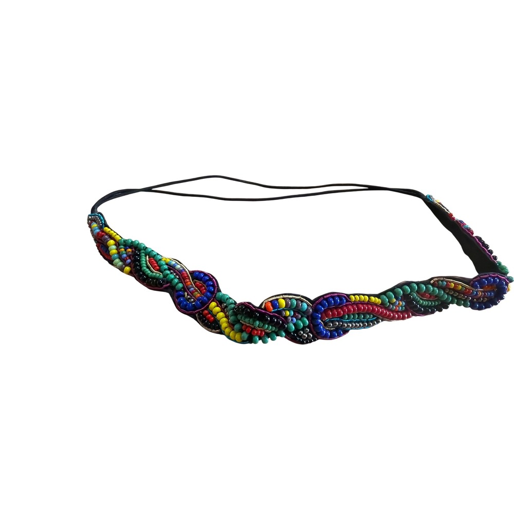 Multicolor Beaded Elastic Headband Boho Festival Seed Bead Hair Accessory Boho